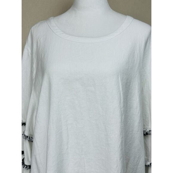 Cynthia Rowley Top Women's 2X Linen Cotton White Black Boho Fringe - Picture 2 of 12